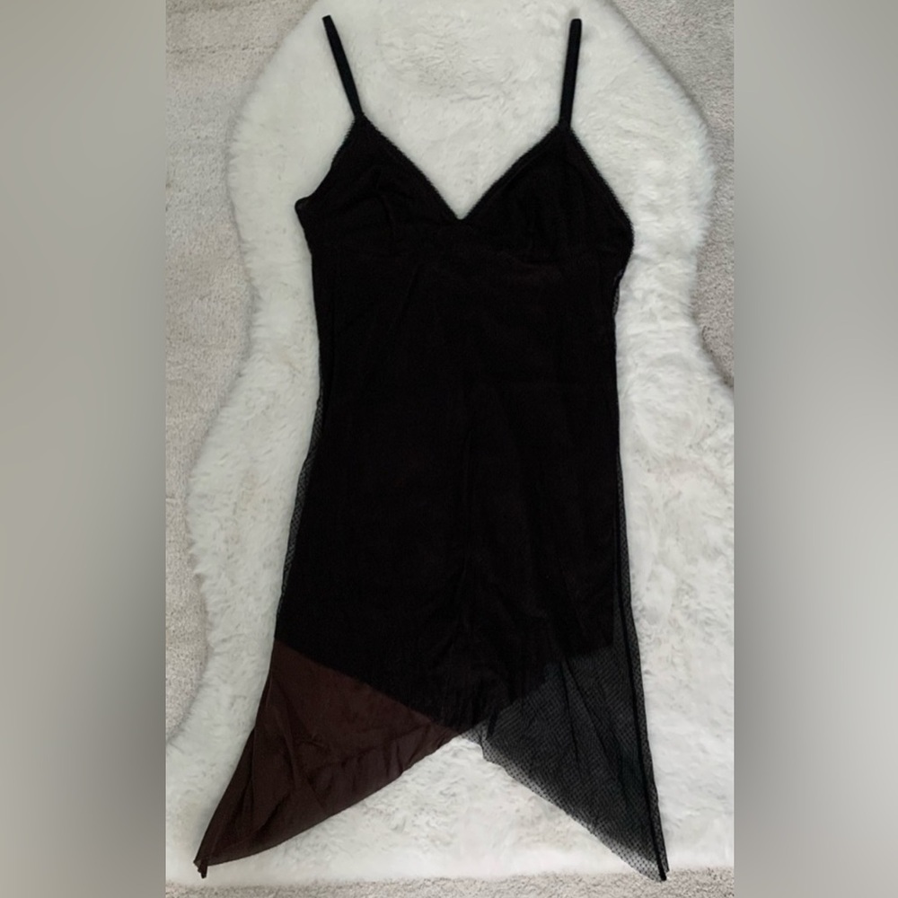 Vintage Dress Code 90s Black Brown Mesh Layered Asymmetrical Mini Dress Size L